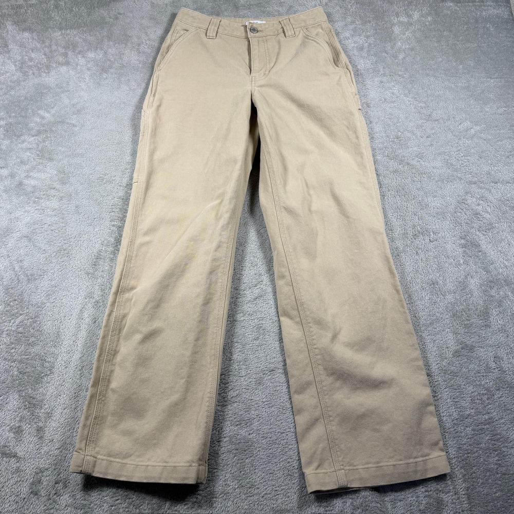 TNA Greenwich Pants Womens 0 Beige‎ Carpenter Twill Cotton Straight Leg Utility